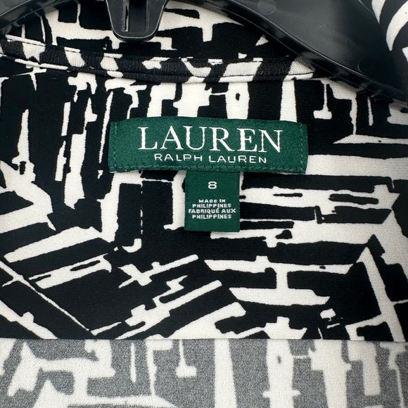 Lauren Ralph Lauren Women's Collared Long Sleeve Wrap Dress in Black/White Print - Picture 4 of 5
